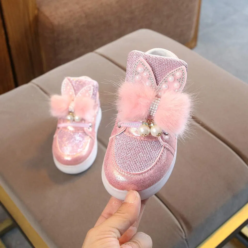Детские кроссовки для девочек со светящейся подошвой с кроликом, Pink — фото 4