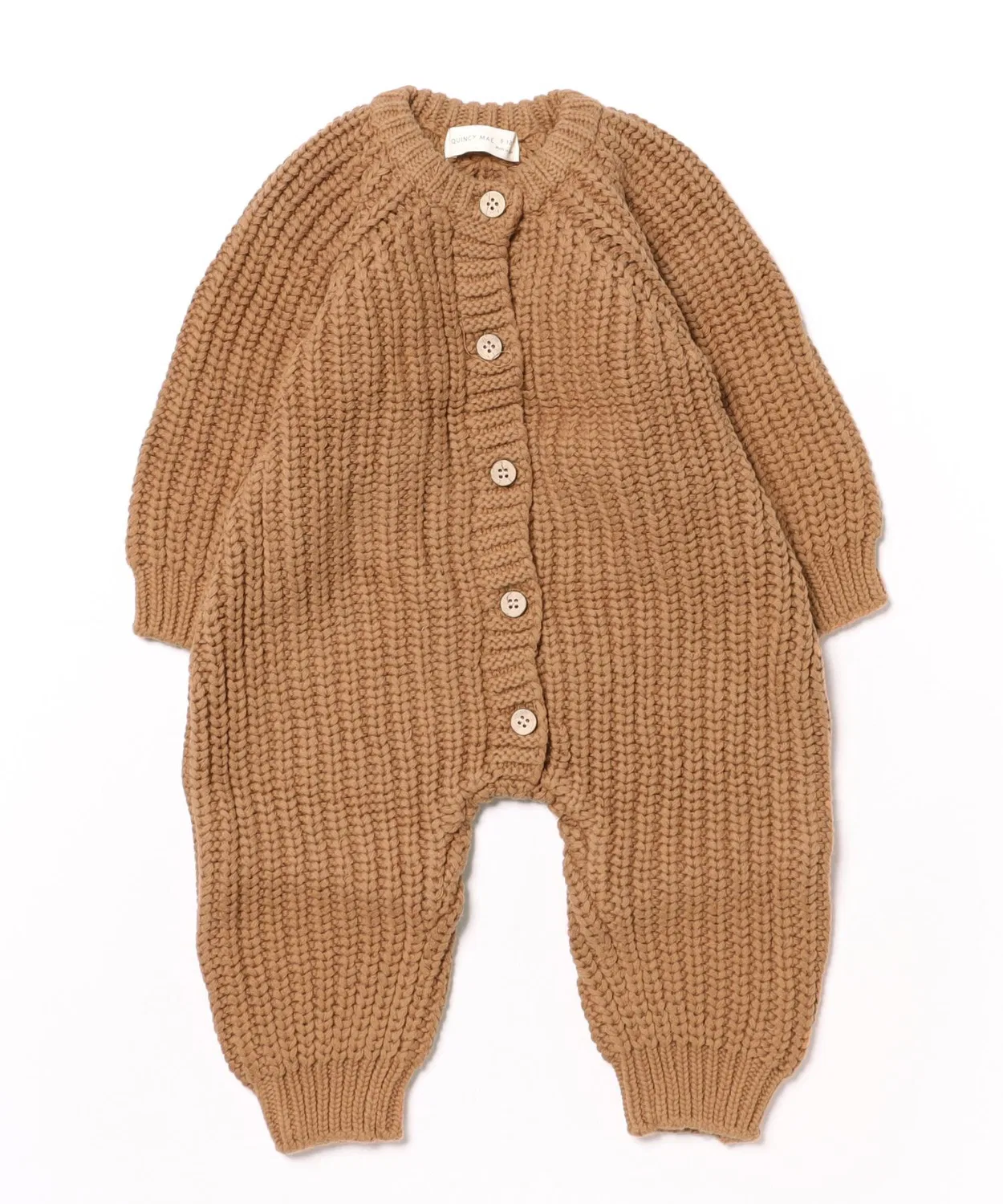 Детский комбинезон-джемпер с кокосовыми пуговицами Quincy Mae Chunky Knit Jumpsuit, Cinnamon