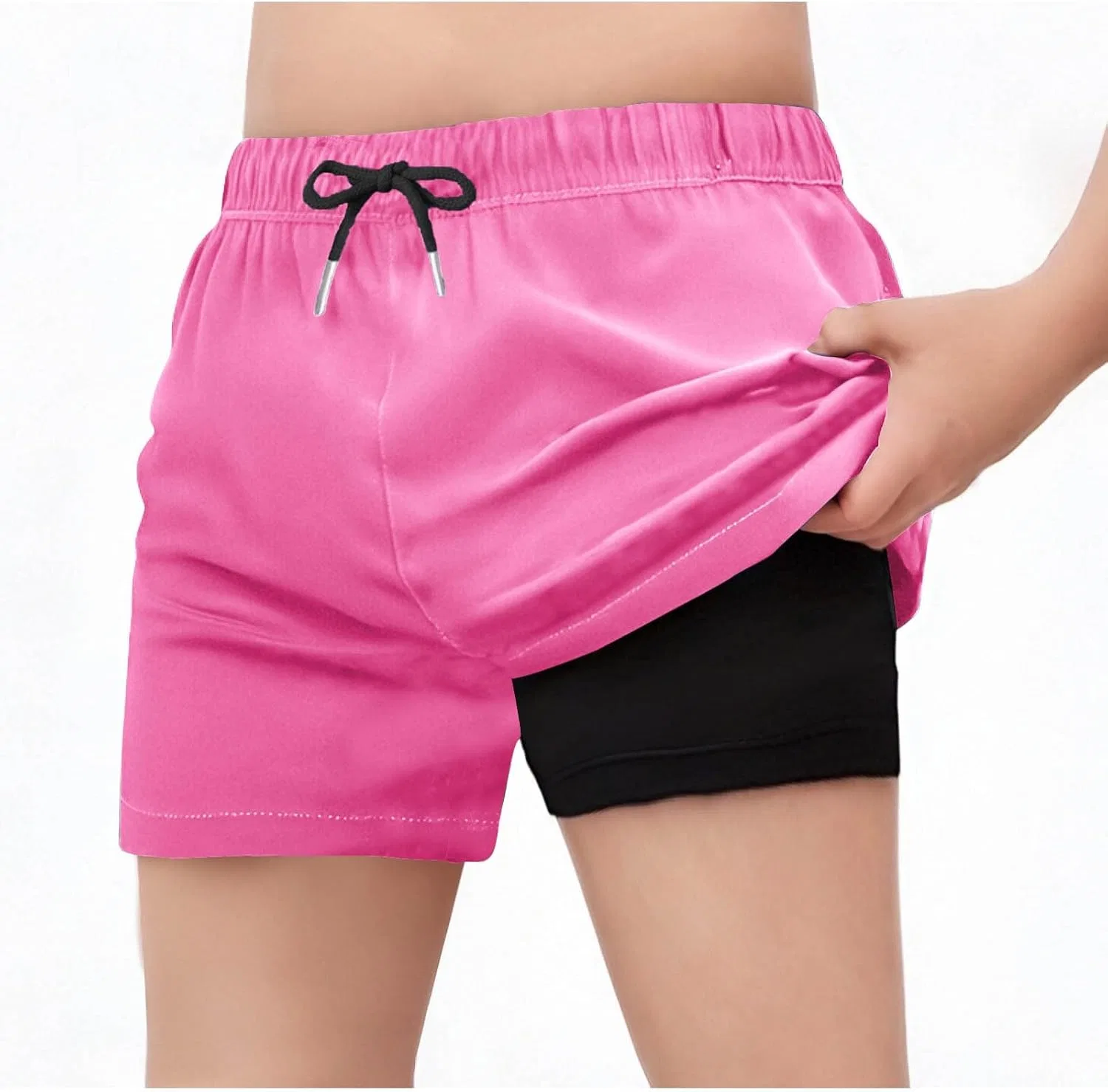 Детские плавательные шорты с высокой талией на завязках Quick Dry, Hot Pink — фото 2