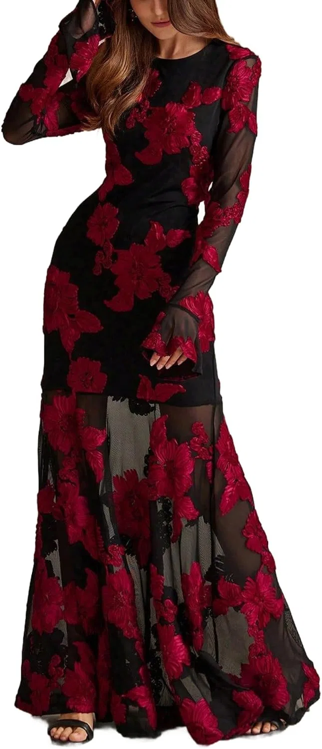 Женское вечернее платье с цветочным жаккардом A-силуэта, Black/Floral