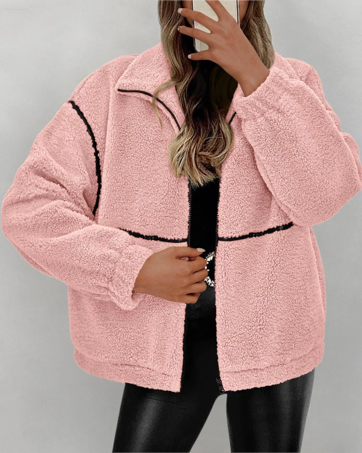 Женское пальто из флиса с принтом Sherpa Oversize Zip Up, Rosa — фото 4