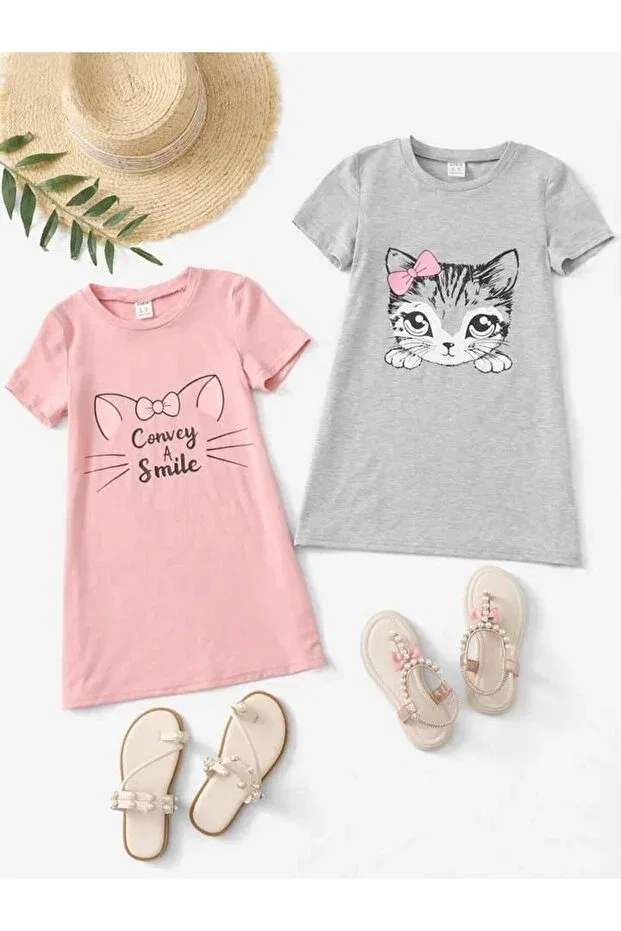 Детское платье-футболка для девочек без рукавов 2-pack Morning Kids, Pink Grey