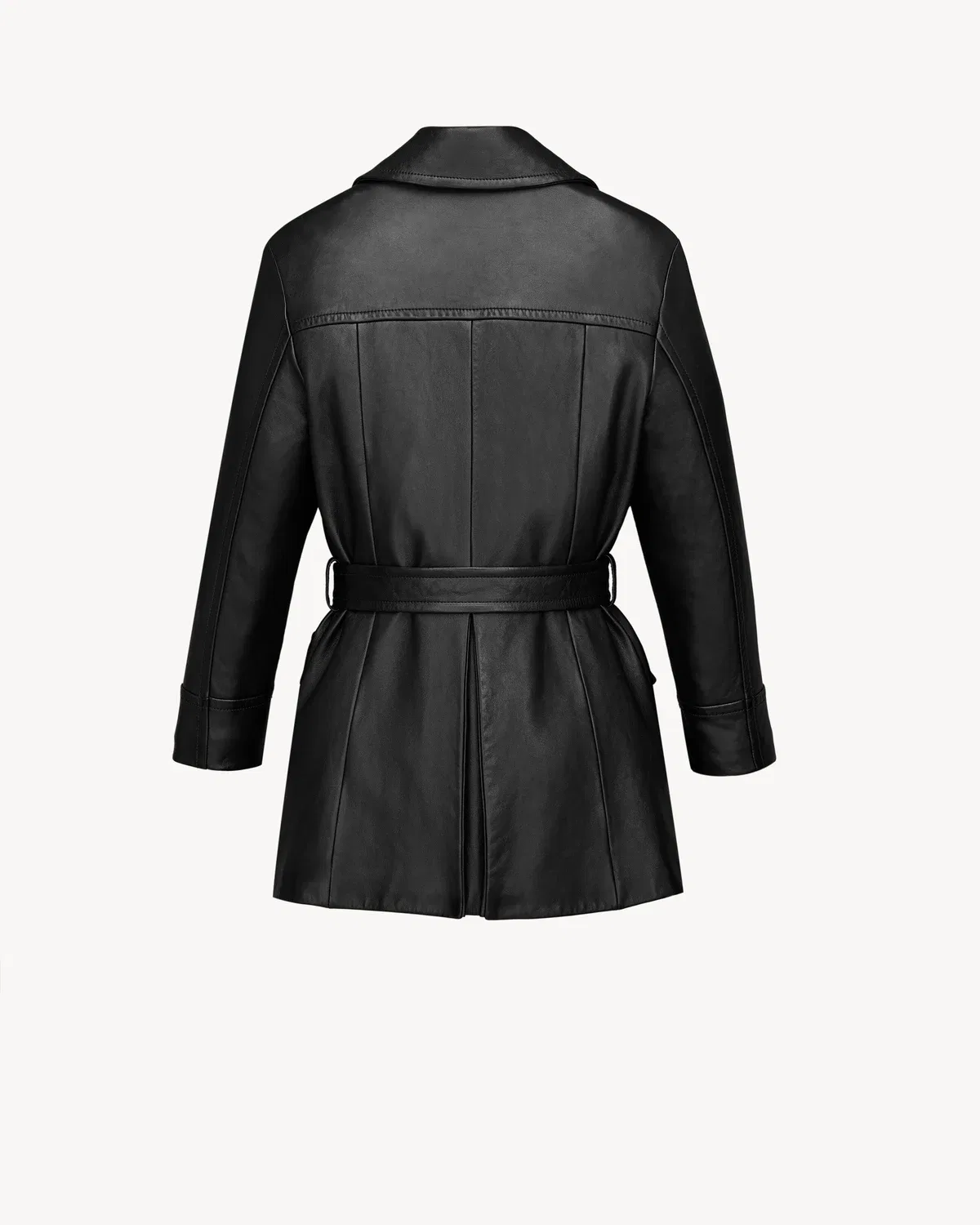 Пальто из овечьей кожи с поясом SAINT LAURENT, черный — фото 3