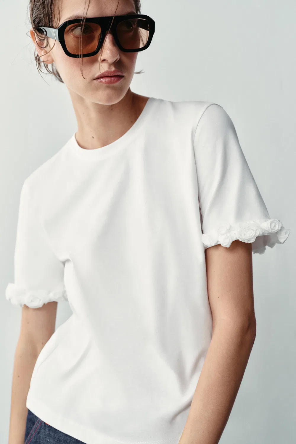 Футболка с тисненым цветочным узором ZARA, White — фото 3