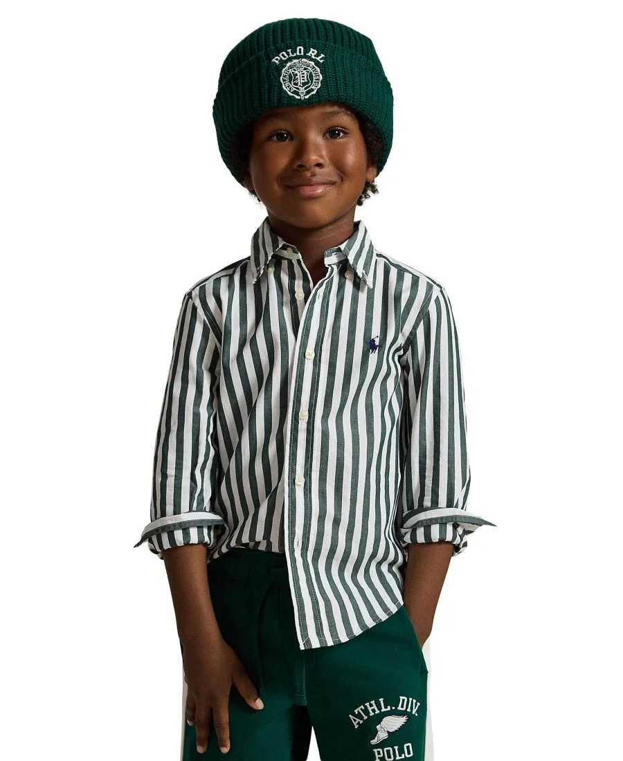 Детская рубашка из хлопкового поплина с длинным рукавом Polo Ralph Lauren, #241C Green White