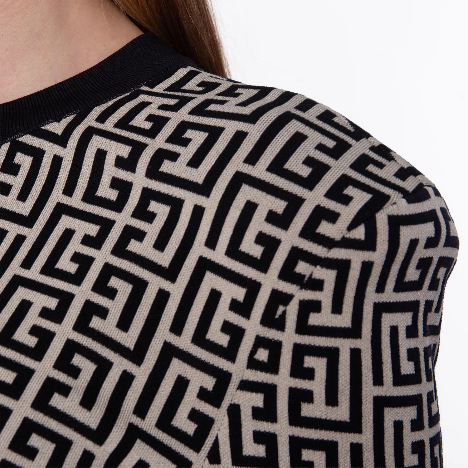 Платье мини с жаккардовым принтом Jacquard Monogram Balmain, Gfe Ivoire/Black — фото 3