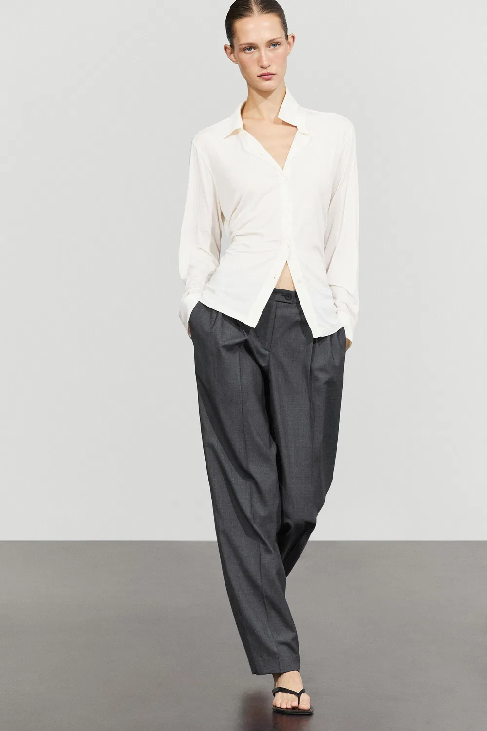 Брюки Massimo Dutti, шерстяные плиссированные, темно-серый — фото 3