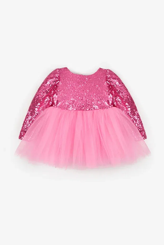 Детское платье для девочек с пайетками Fuchsia Sequin Long Sleeve Baby Girl Dress Le Mabelle, Fuchsia — фото 2