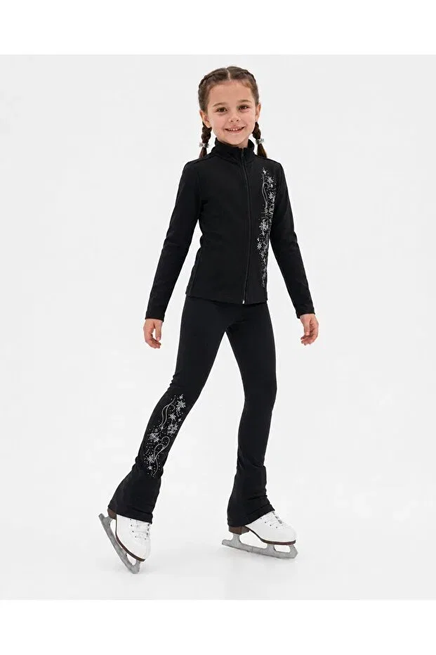 Детский комплект термобелья для девочек Snowflake stone detailed thermal ice skating children's tights top set Icymove, Black