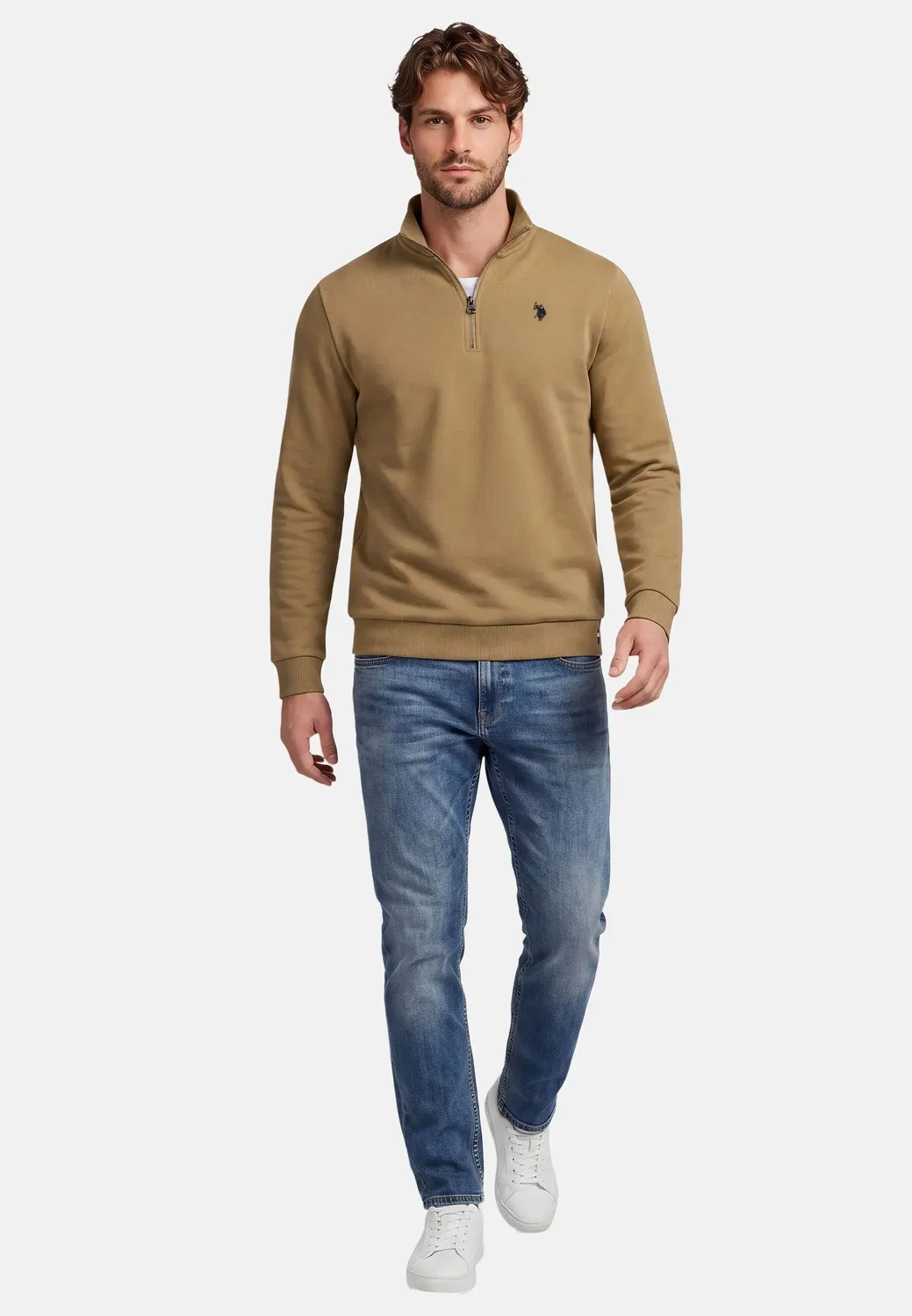 Мужской джемпер полузастежка U.S. Polo Assn., Beige — фото 2