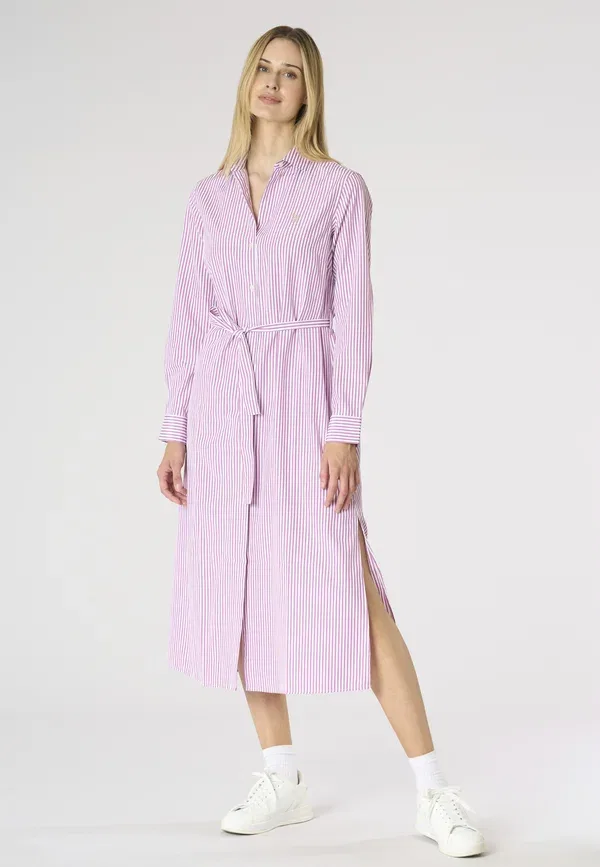 Платье-рубашка полосатое Abito chemisier da donna a righe con cintura in vita - shirt dress, U.S. Polo Assn., мультиколорe