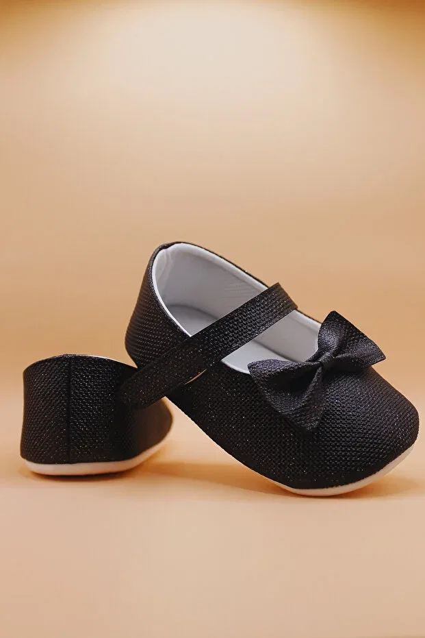Детские балетки для девочек с блестками Glitter ballerina baby shoes with bow Bebluxbaby, Black — фото 3