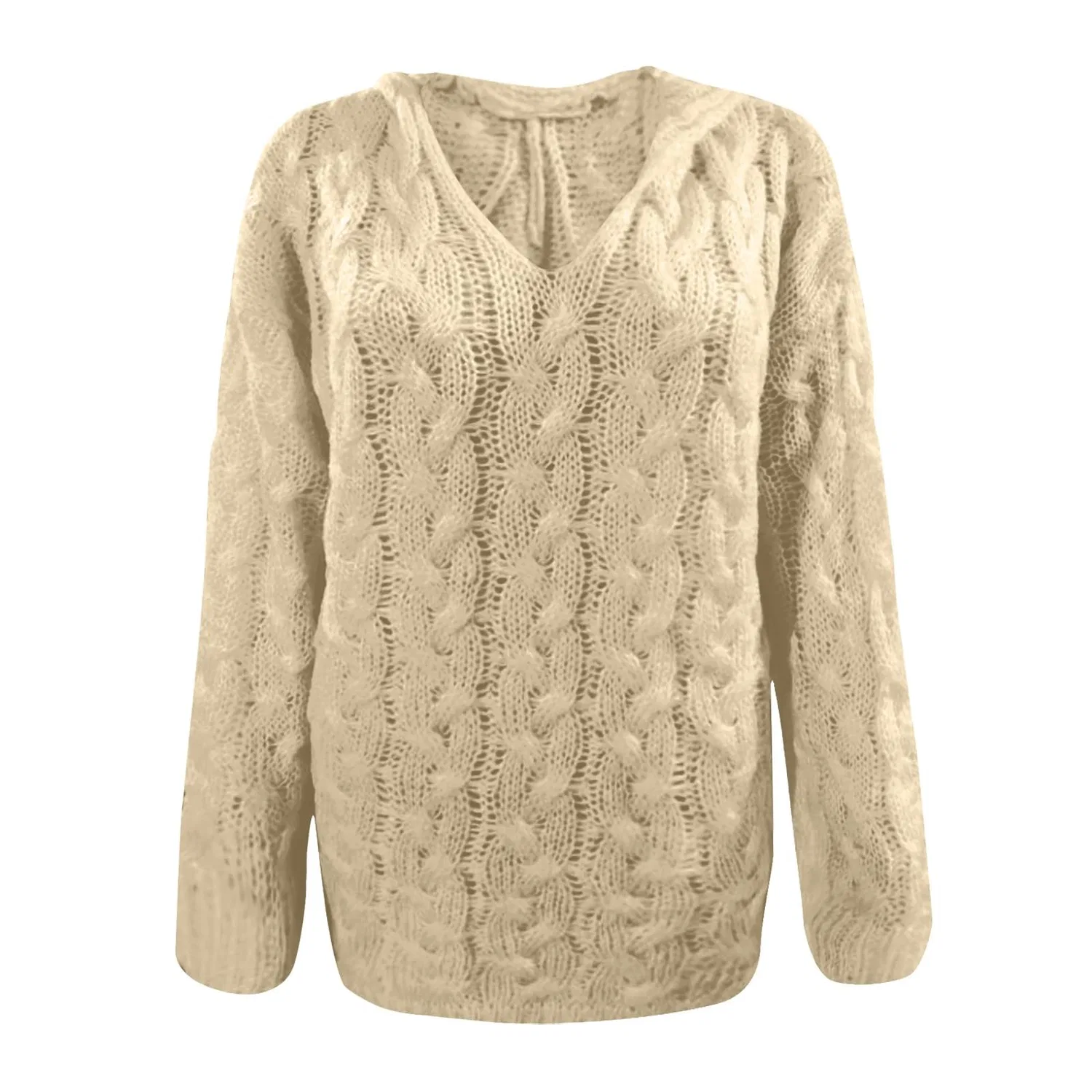 Женский свитер с V-образным вырезом Winter Warm Sweaters, Beige — фото 4
