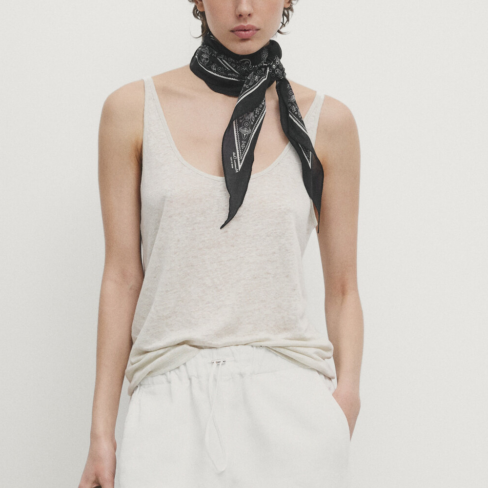 

Топ Massimo Dutti 100% Linen Strappy, светло-серый
