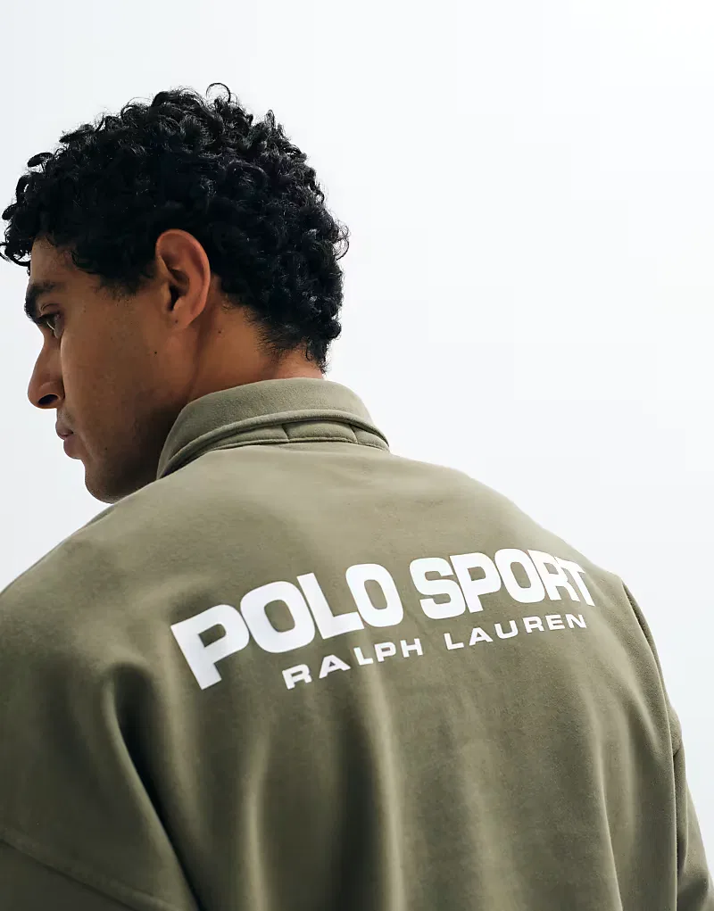 Свитшот спортивный с печатью на спине Polo Ralph Lauren, оливково-зеленый