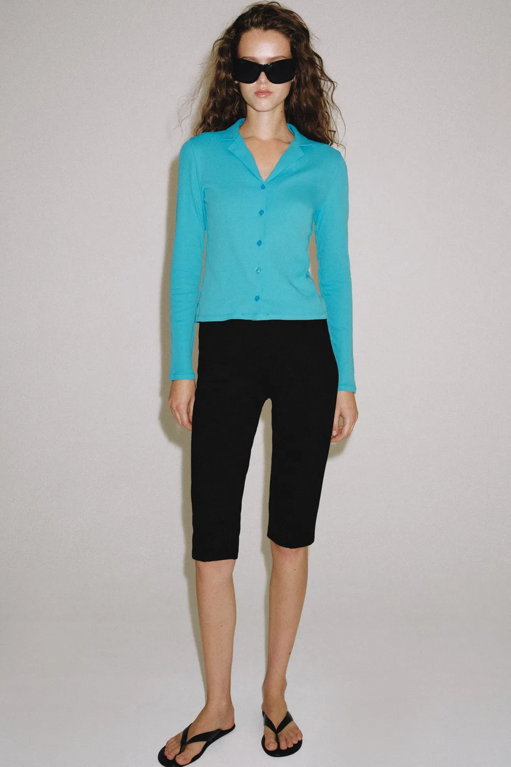 Футболка на пуговицах, 100% хлопок ZARA, Electric blue — фото 4