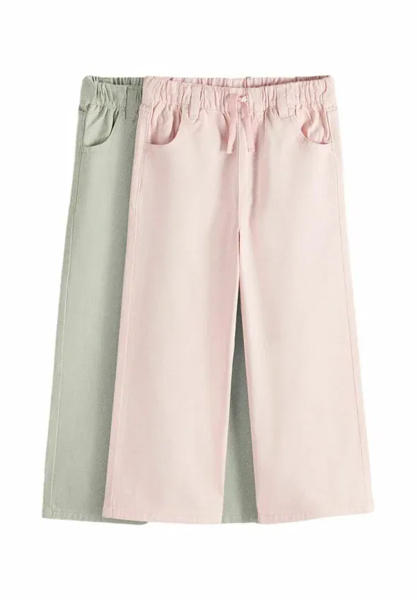 Брюки с эластичным поясом, 2 шт., Regular fit tie waist pull on jeans, The Set, pink green, зеленый/розовый
