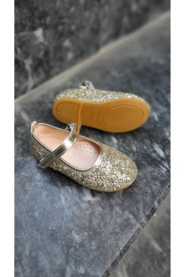 Детские балетки для девочек с пайетками Turkuaaz, Gold — фото 4