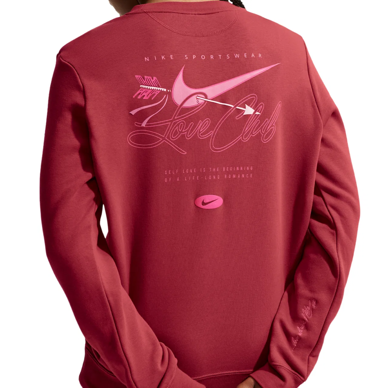 Женское худи Club VDay Crew Nike, цвет Team Crimson/Rush Pink — фото 2