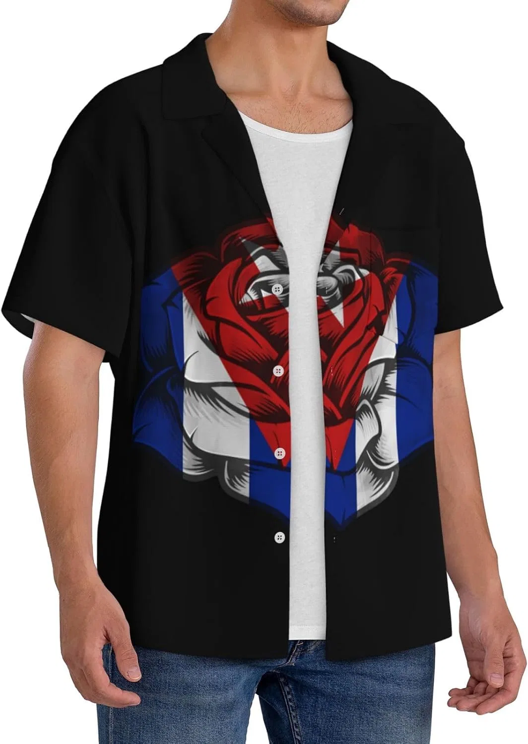 Мужская свободная рубашка с кубинским воротником Cuba Flag, Black — фото 2