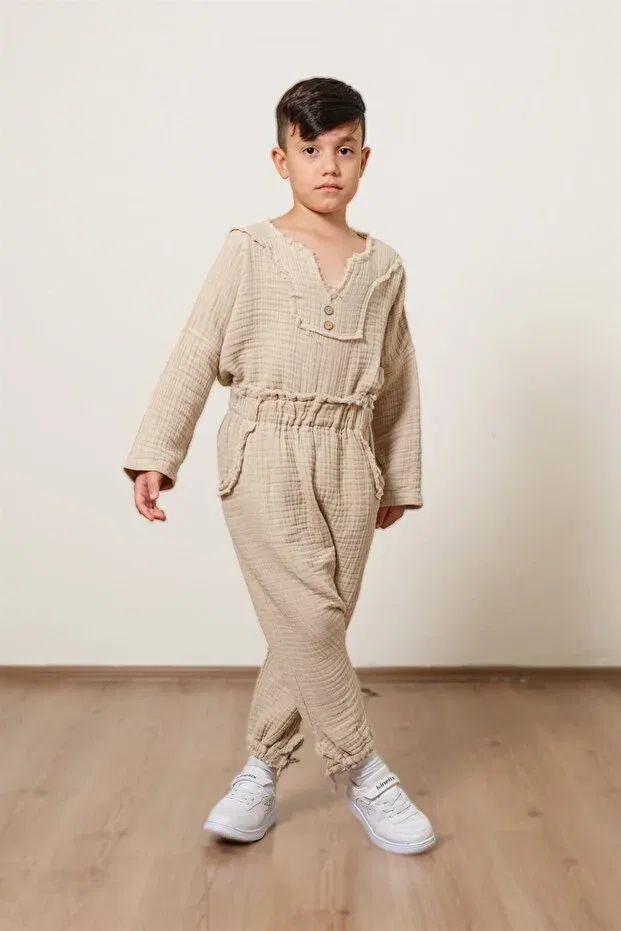 Детские штаны для девочек хлопковые Zeliha Baysan, Beige — фото 4