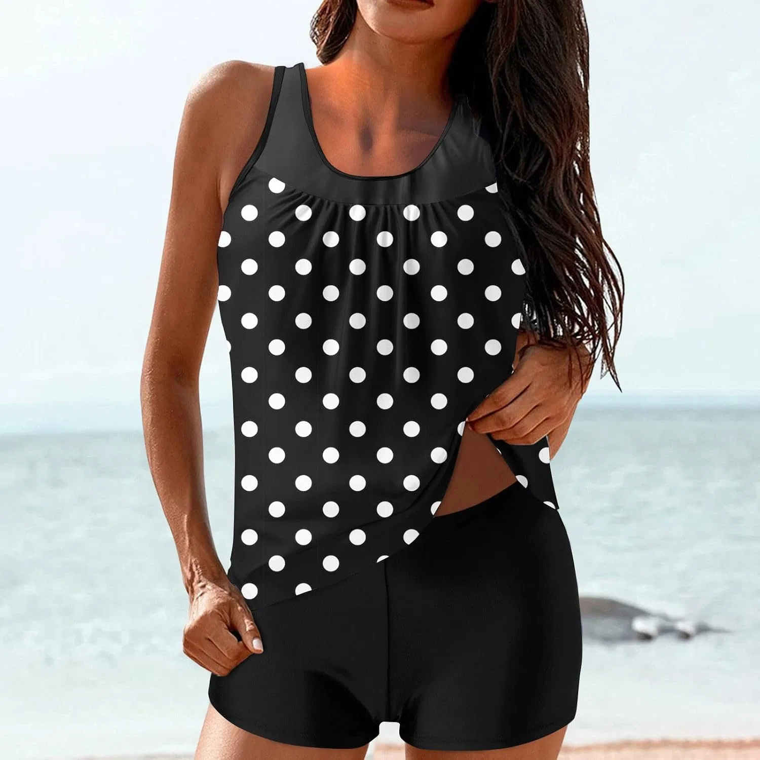 Женский танкини с горошком Push Up Padded, Black — фото 4