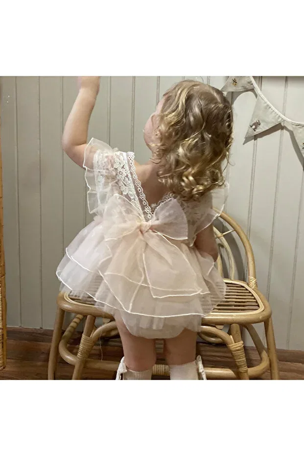 Детский ромпер для девочек кружевной Ma Moi Baby, Beige