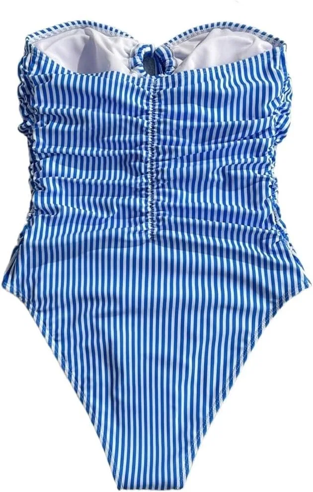 Женский монокини с цветными блоками и вырезами, Striped, Blue — фото 2