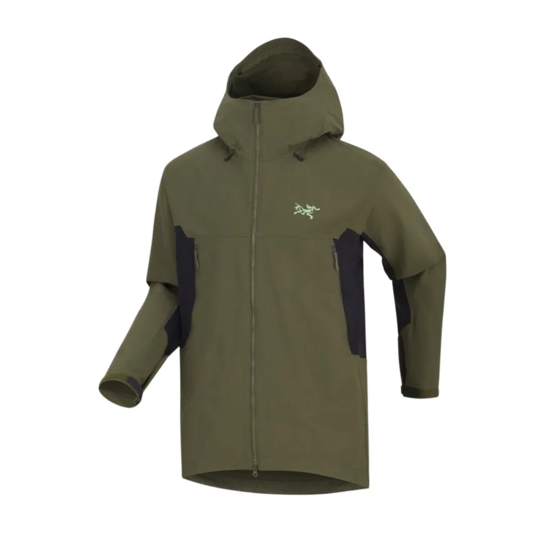 Мужская софтшелл-куртка с защитой от ветра Serratus Arcteryx, Black/Vintage Green/Ivy Green/Spotlight