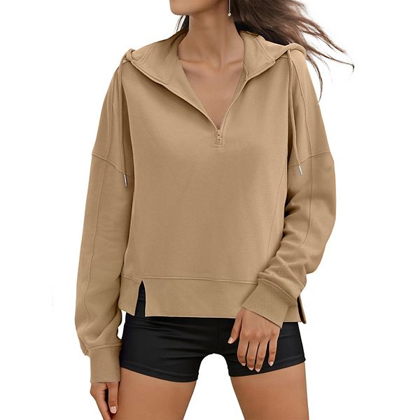 

Женский кроп худи с длинным рукавом и полумолнией, оверсайз свитшот для осенне-зимних образов Inspire Chic, Khaki, Хаки, Женский кроп худи с длинным рукавом и полумолнией, оверсайз свитшот для осенне-зимних образов Inspire Chic, Khaki