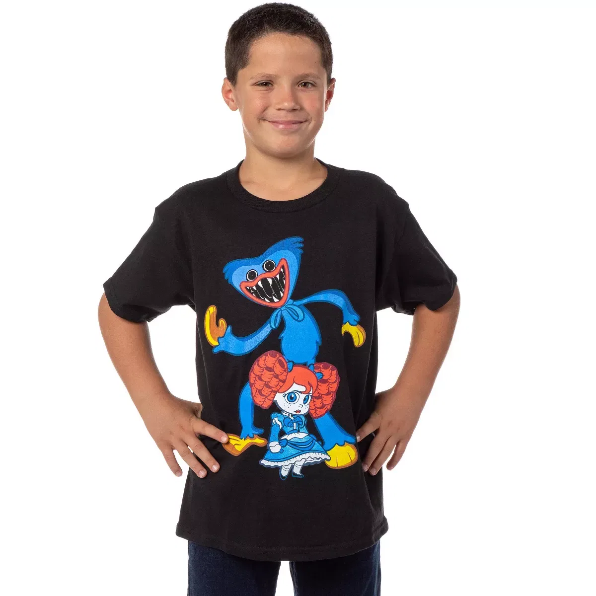 Детская футболка с принтом Poppy and Wuggy Character Graphic Poppy Playtime, Black