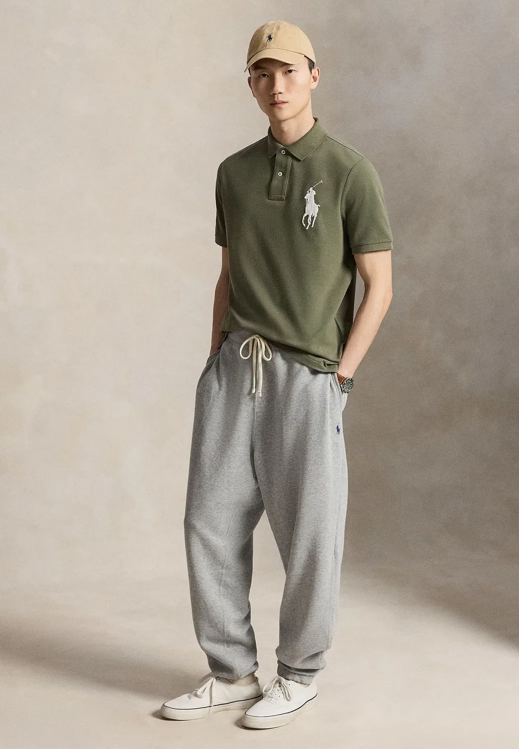 Классическая поло-рубашка из сетчатой ткани с крупным рисунком под пони Polo Ralph Lauren, Cruise Olive/White — фото 2