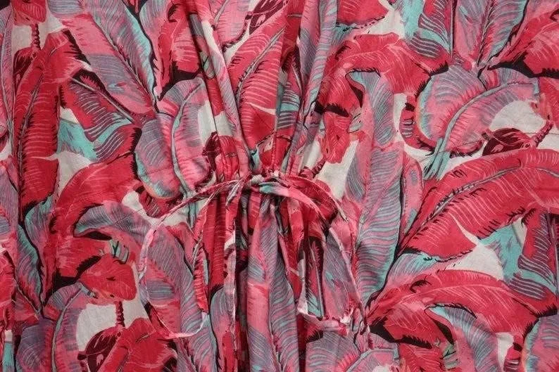 Женское платье-кафтан плюс сайз из 100% хлопка, Pink Leaf — фото 4
