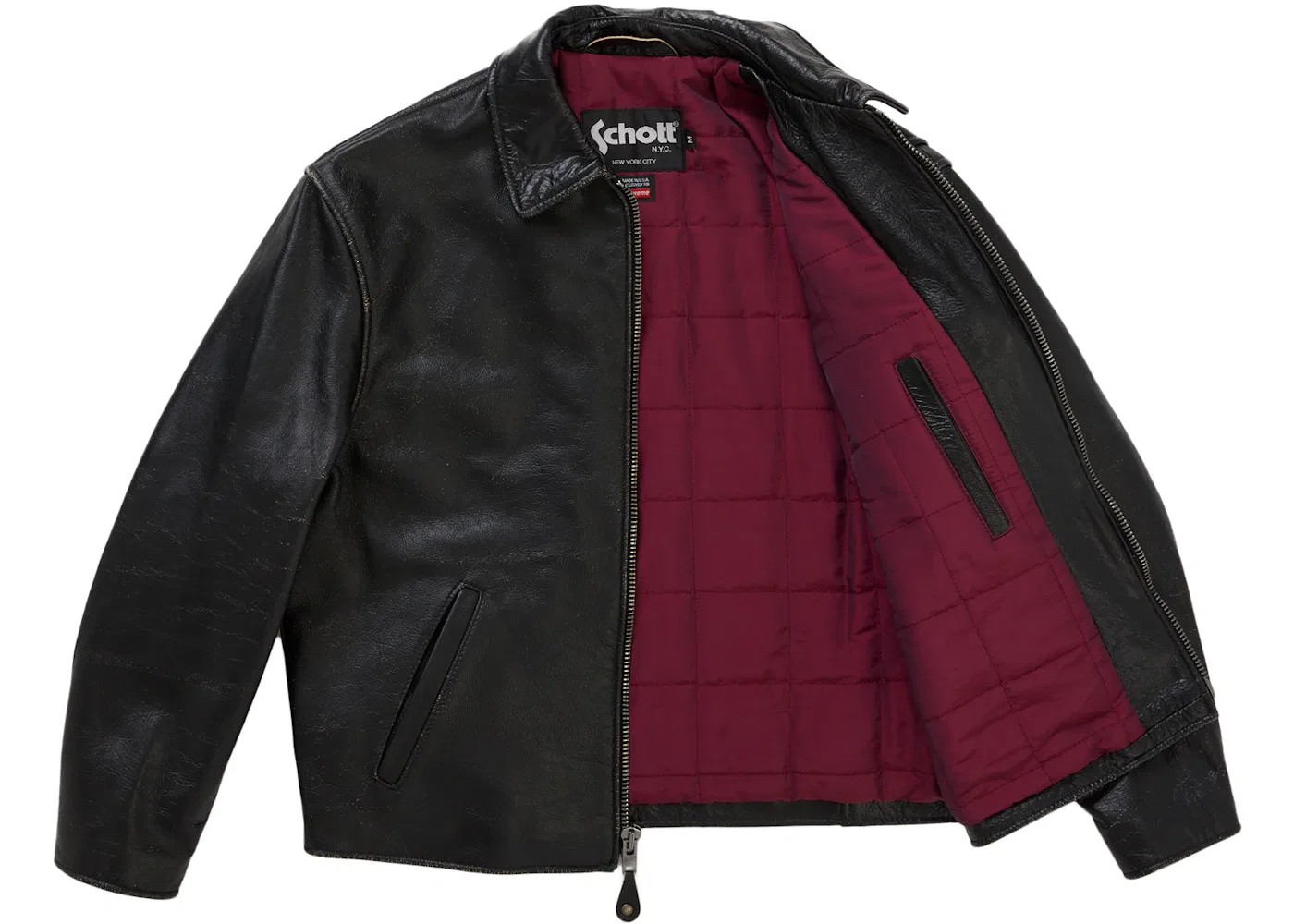 Мужской кожаный куртка с эффектом потертости Supreme Schott Distressed Leather Jacket, черный — фото 2