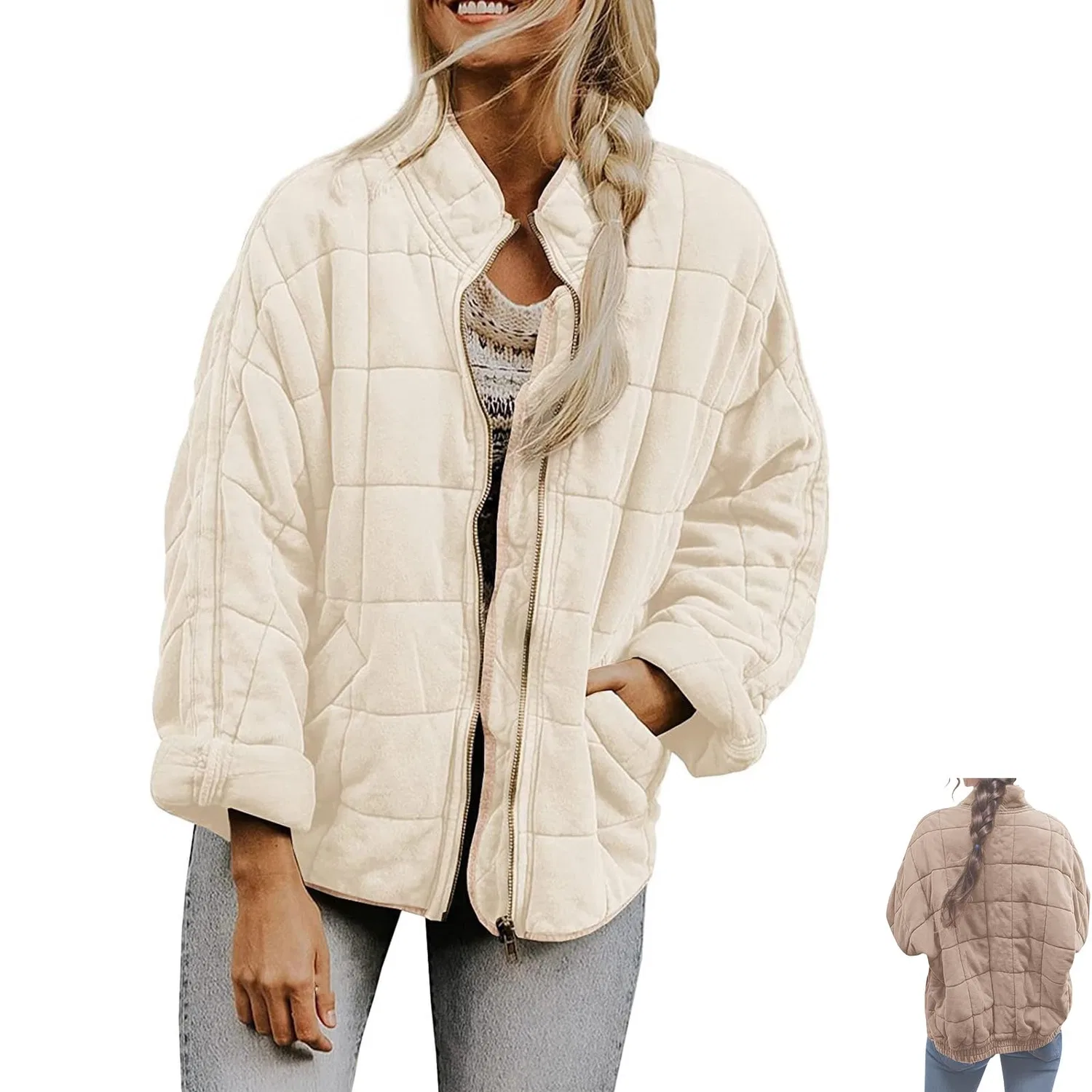 Женское легкое стеганое пальто с принтом, Beige