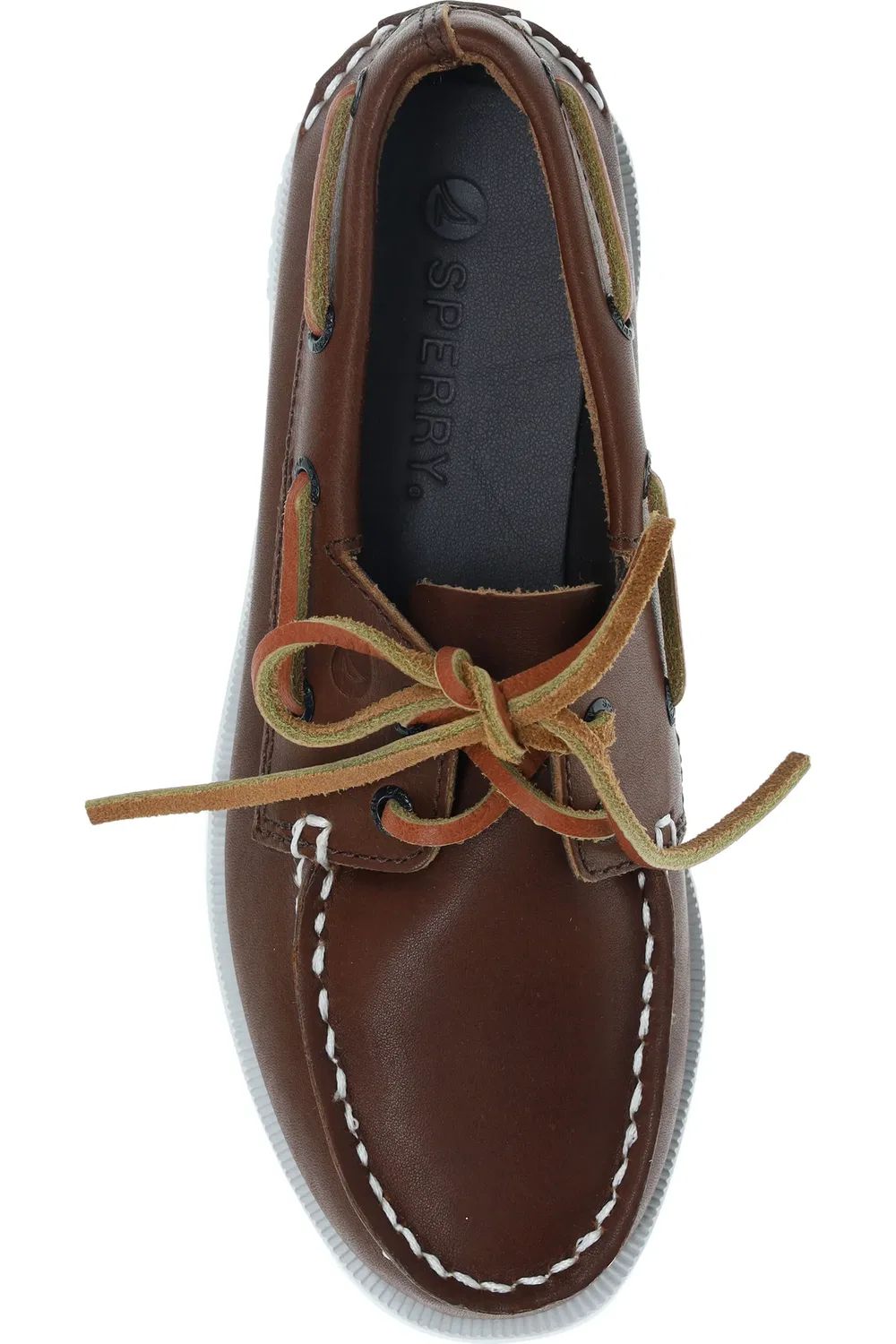 Детские туфли мокасины на шнуровке Authentic Original 2-Eye Sperry, коричневый — фото 4