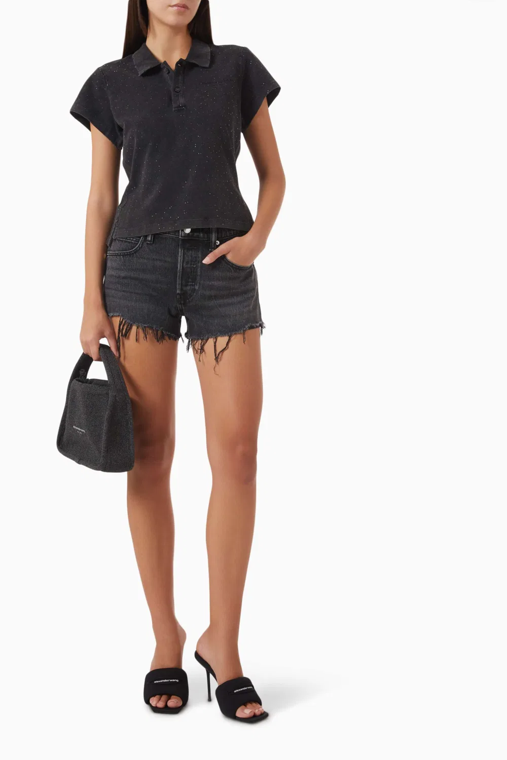 Футболка поло хлопковая Crystal Polo Shirt Alexander Wang, черный — фото 2