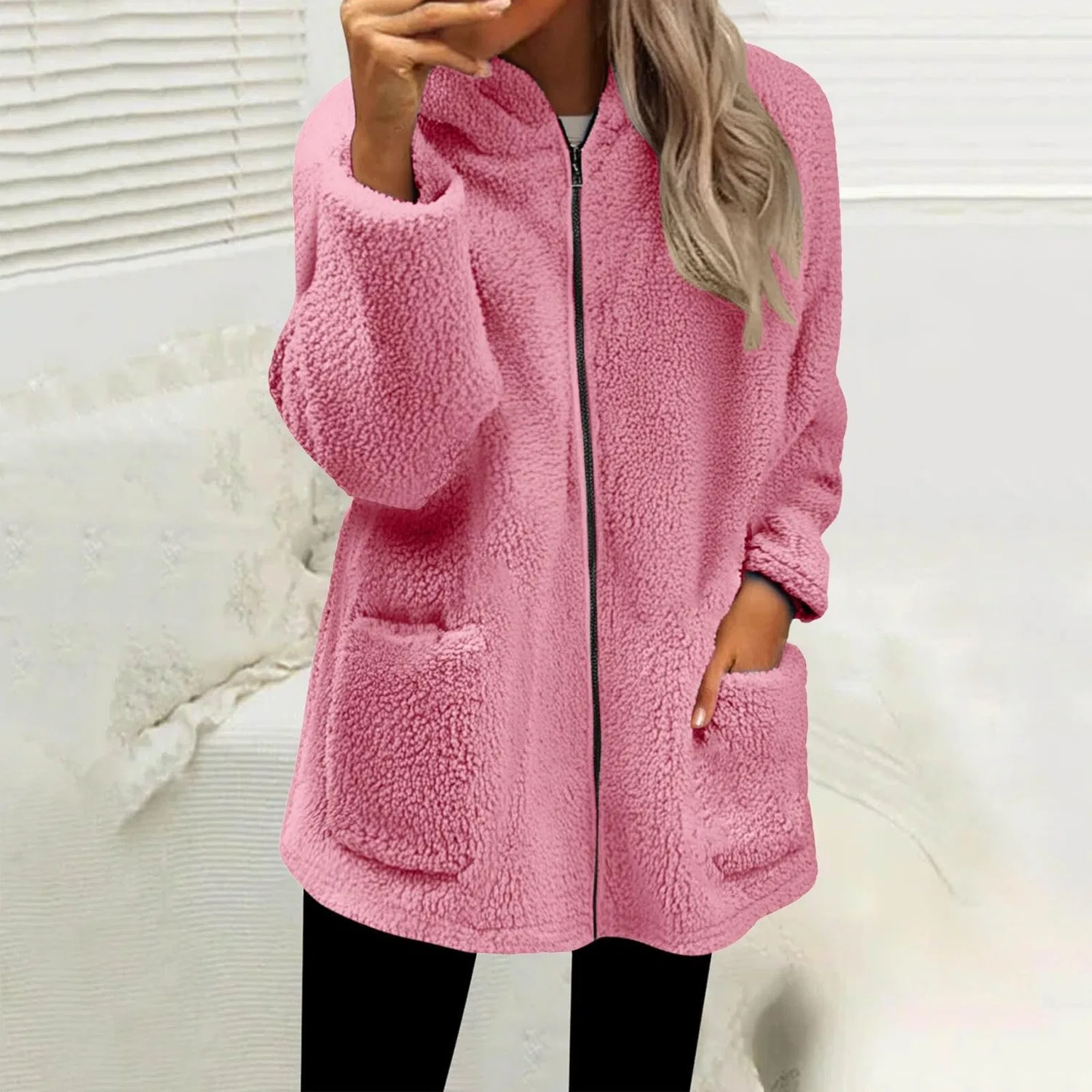 Женское флисовое пальто с принтом, модель Fleece Jackets for Women, бренд, pink — фото 2
