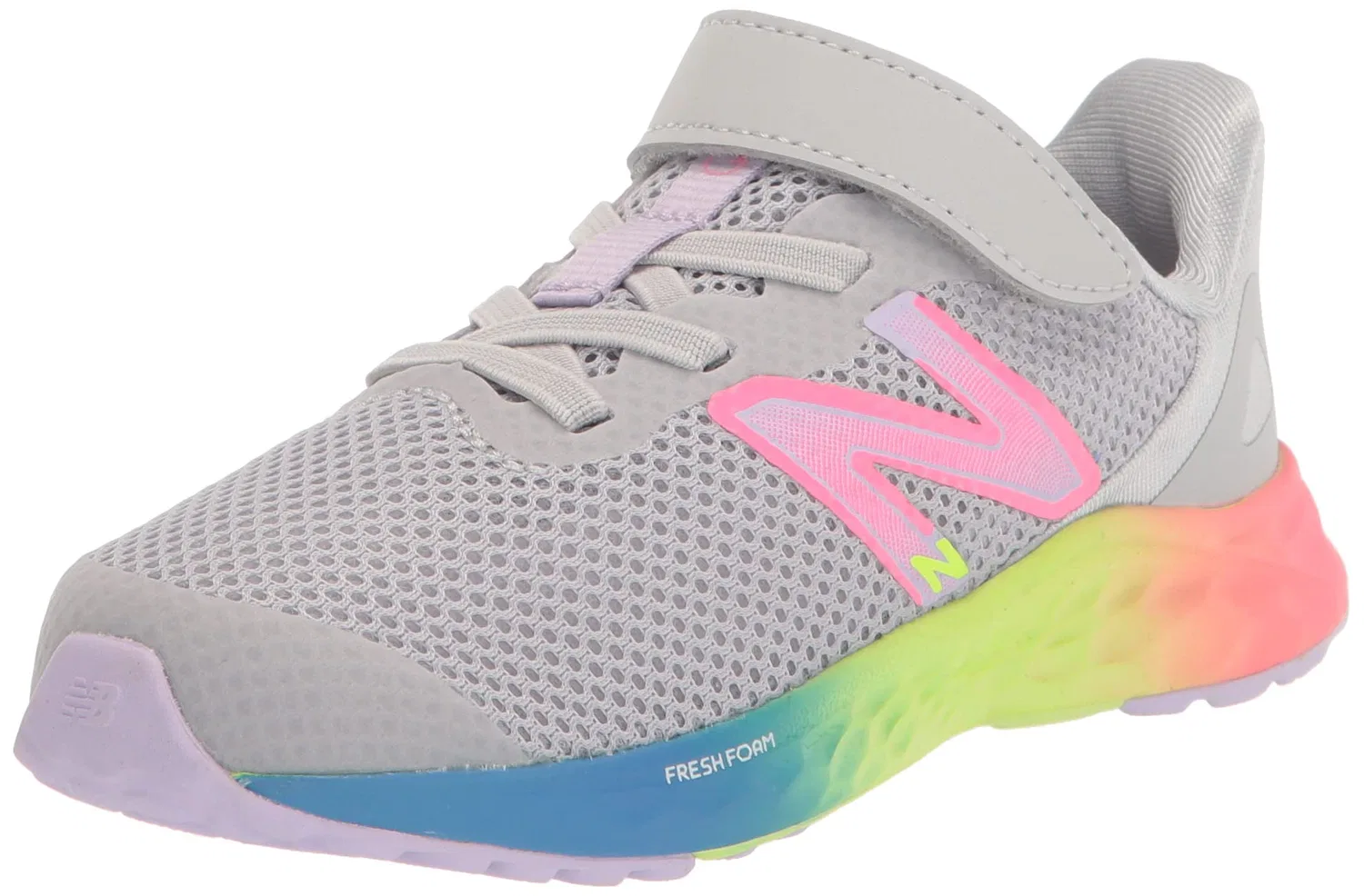 Детские кроссовки для девочек с шнуровкой Fresh Foam Arishi V4 Hook and Loop New Balance, Aluminium Clear Cyber Lilac Fluo Pink