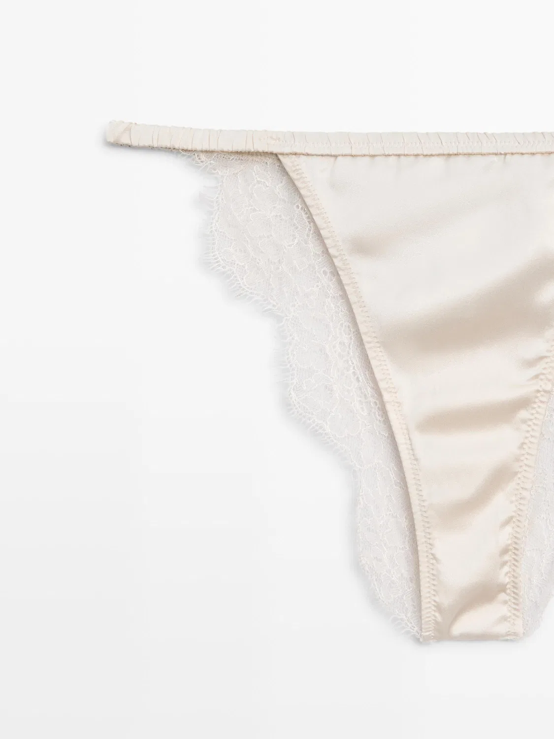 Трусы Massimo Dutti Silk With Lace Detail, кремовый — фото 3