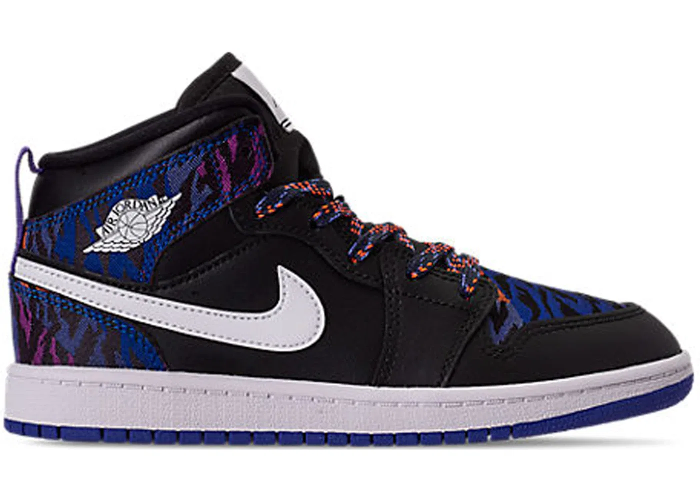 Детские кроссовки с тигровым принтом Jordan 1 Mid Jordan, Black/White-Rush Violet-Black