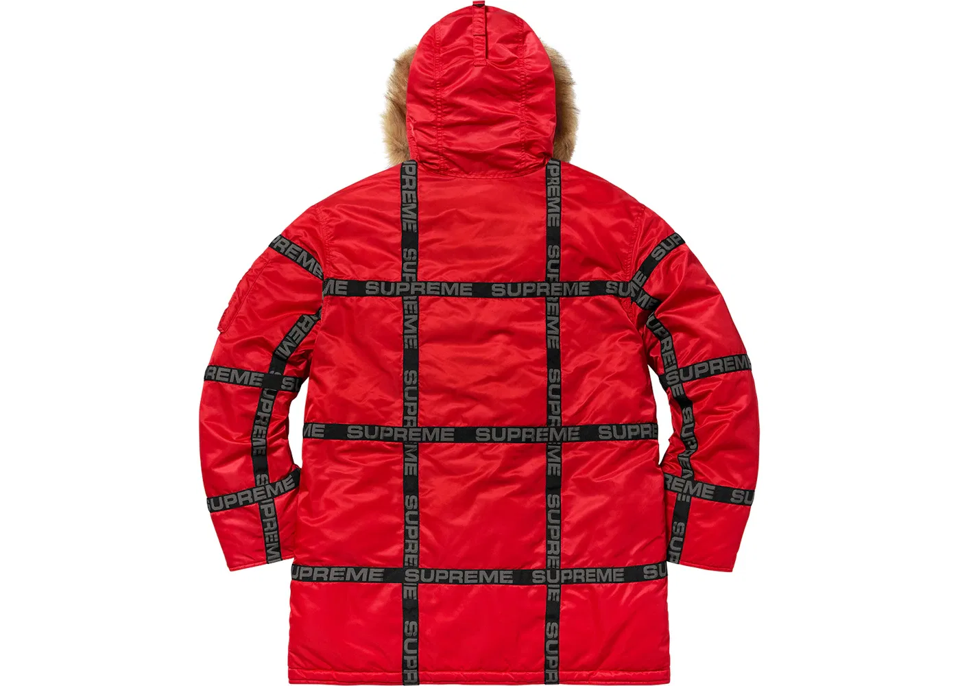 Мужская куртка-парка с принтом Supreme Logo Tape N-3B Parka, Red — фото 3