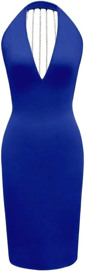 Женское облегающее платье без рукавов с разрезом на спине Bodycon, Blue