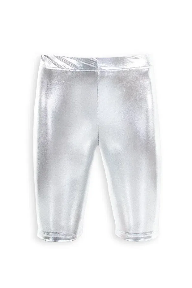Детские леггинсы для девочек блестящие Denokids, Silver — фото 4