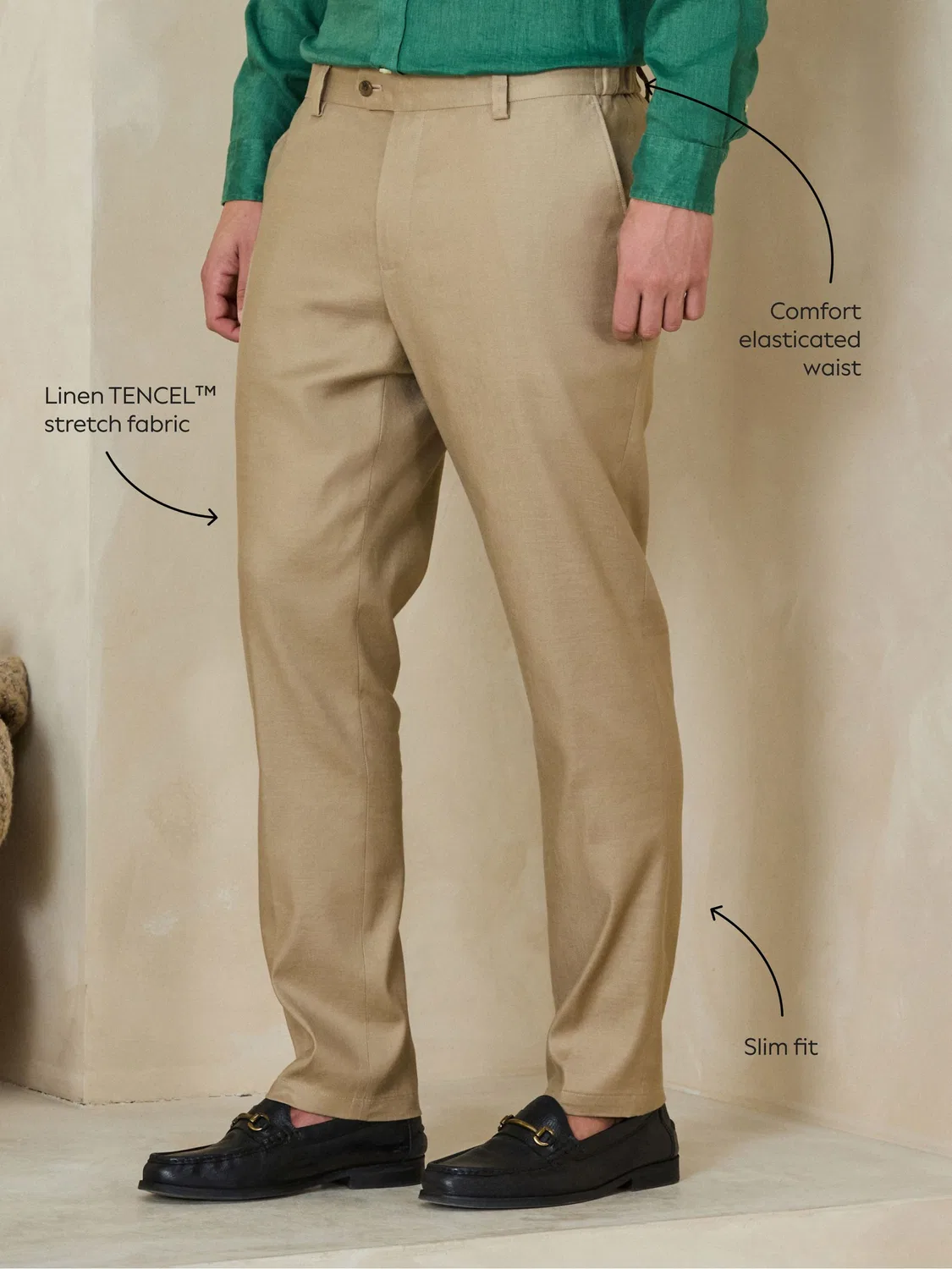Next Умные брюки Stone Slim Fit из льна TENCEL с добавлением лиоцелла Motionflex — фото 3