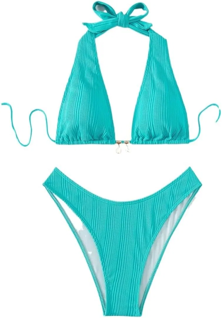 Женский бикини-комплект с высокой талией halter, Mint Blue