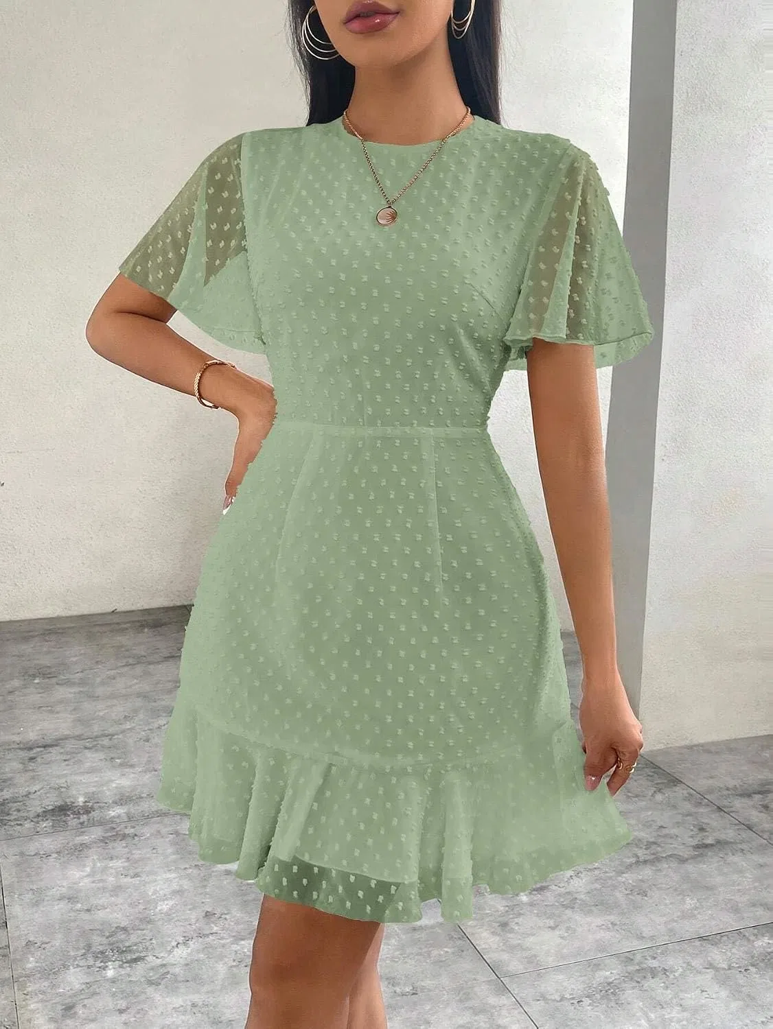 Женское летнее платье A-силуэта с воланами Mint Green — фото 4