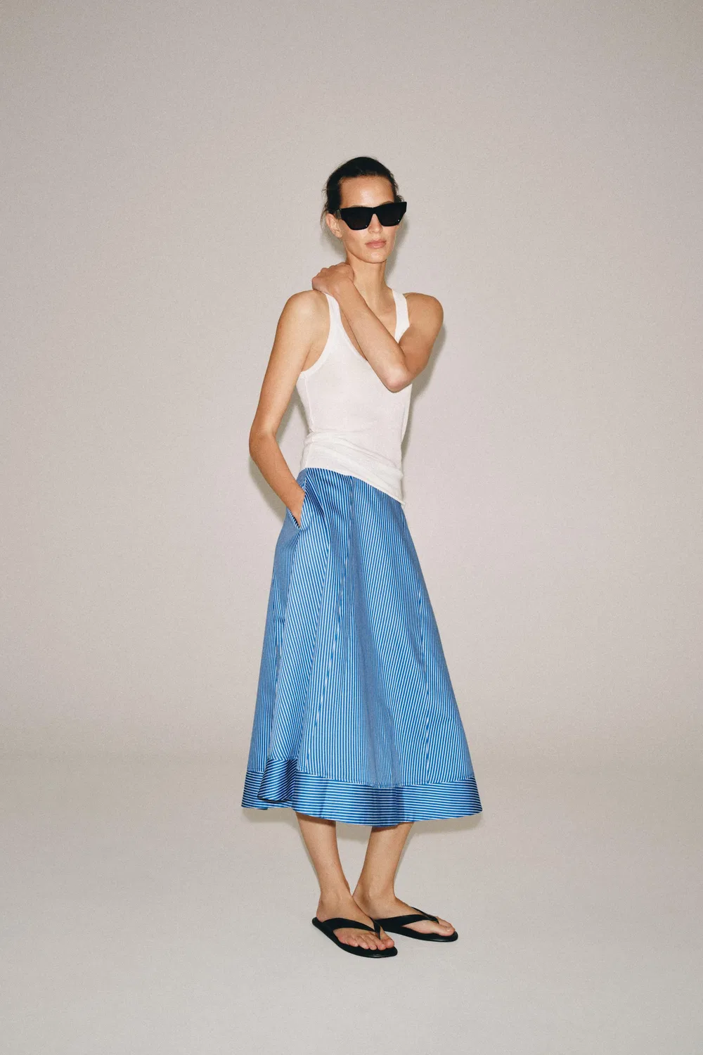 Полосатая юбка А-силуэта из коллекции ZW ZARA, Blue/White