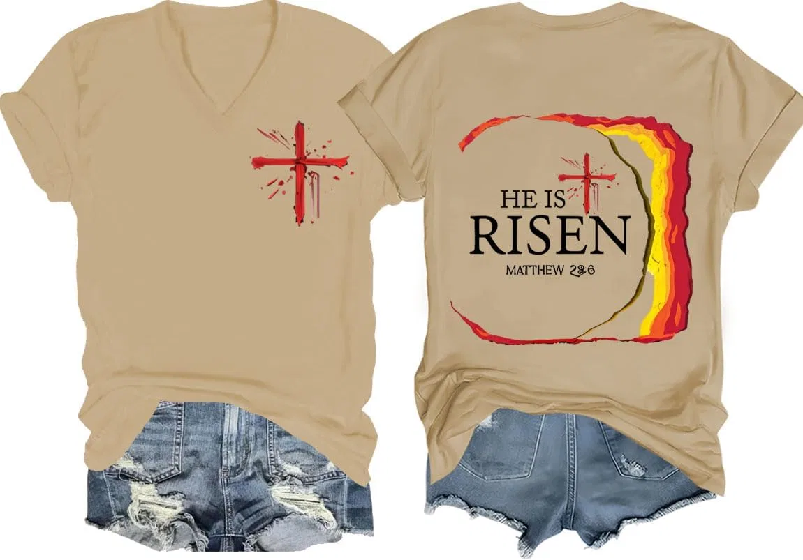 Мужская футболка с принтом He is Risen, Khaki