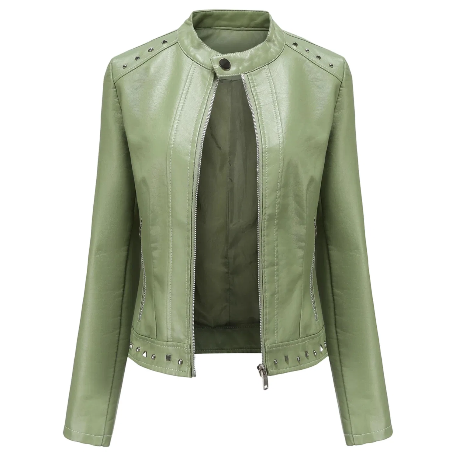 Женское стеганое пальто из искусственной кожи, green